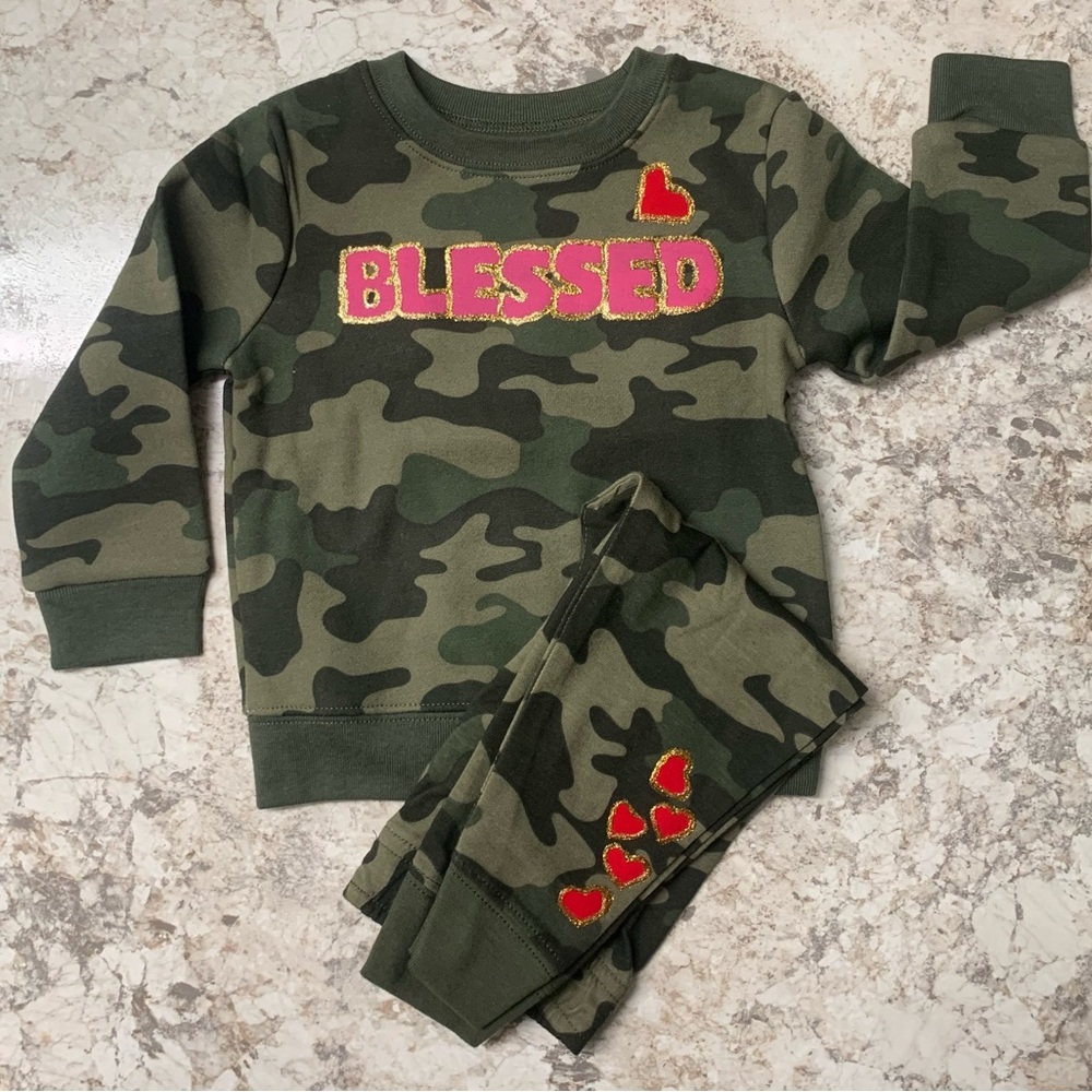 Garanimals Hand Designed Camo Set with Pink "BLESSED" & Red Heart Accents (New)